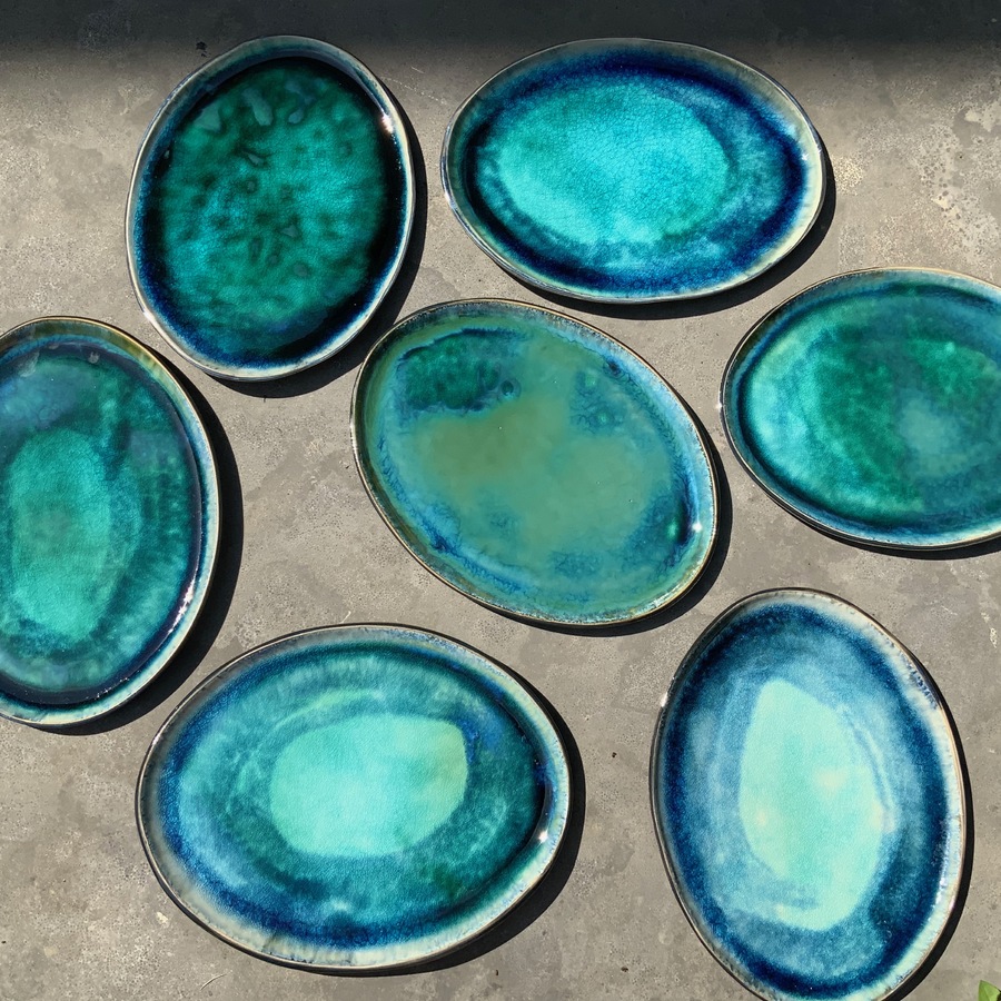 ASSIETTE  PLATE OVALE TURQUOISE