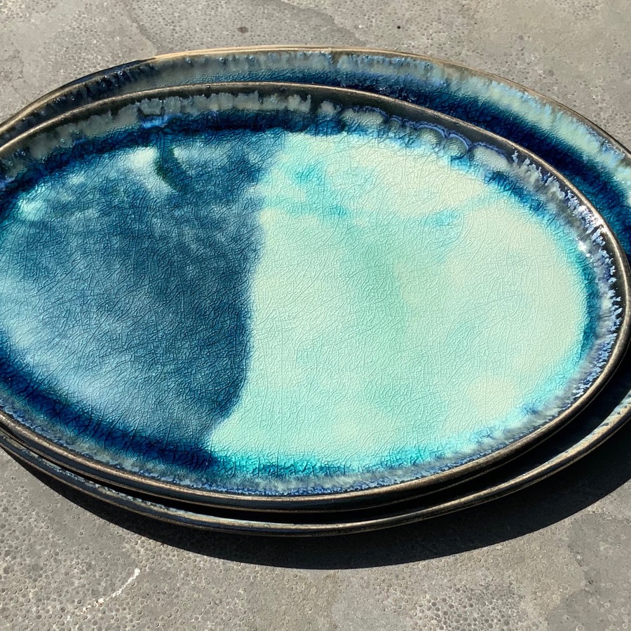 ASSIETTE  PLATE OVALE TURQUOISE salade
