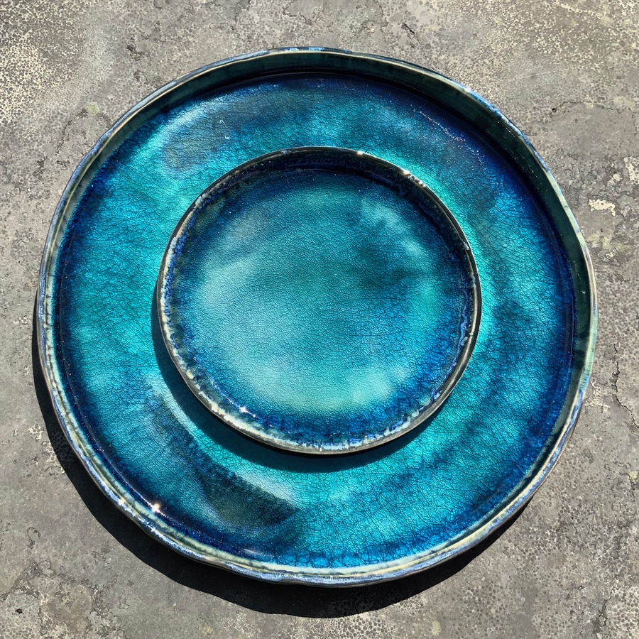 ASSIETTE PLATE RONDE TURQUOISE A DESSERT