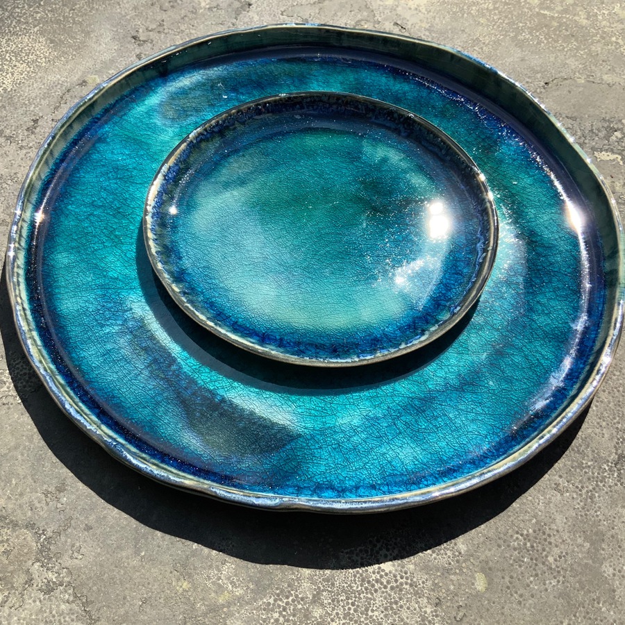 ASSIETTE PLATE RONDE TURQUOISE A DESSERT