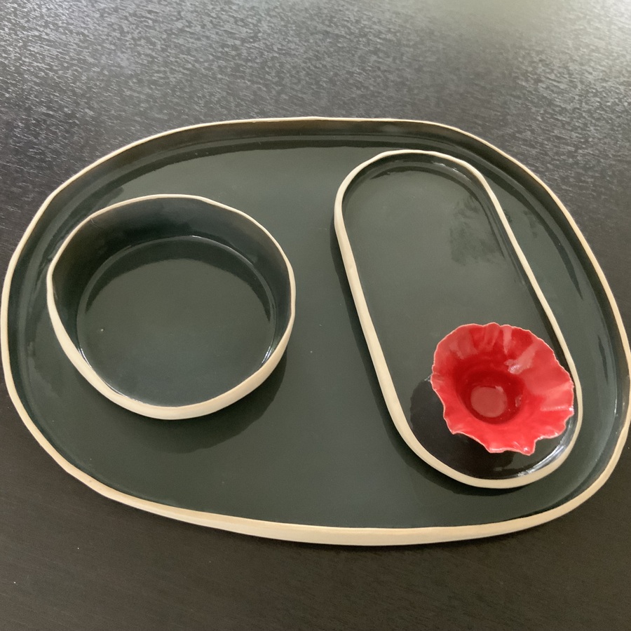 PLATEAU OVAL « GRIS » « ORANGE » « MAUVE »