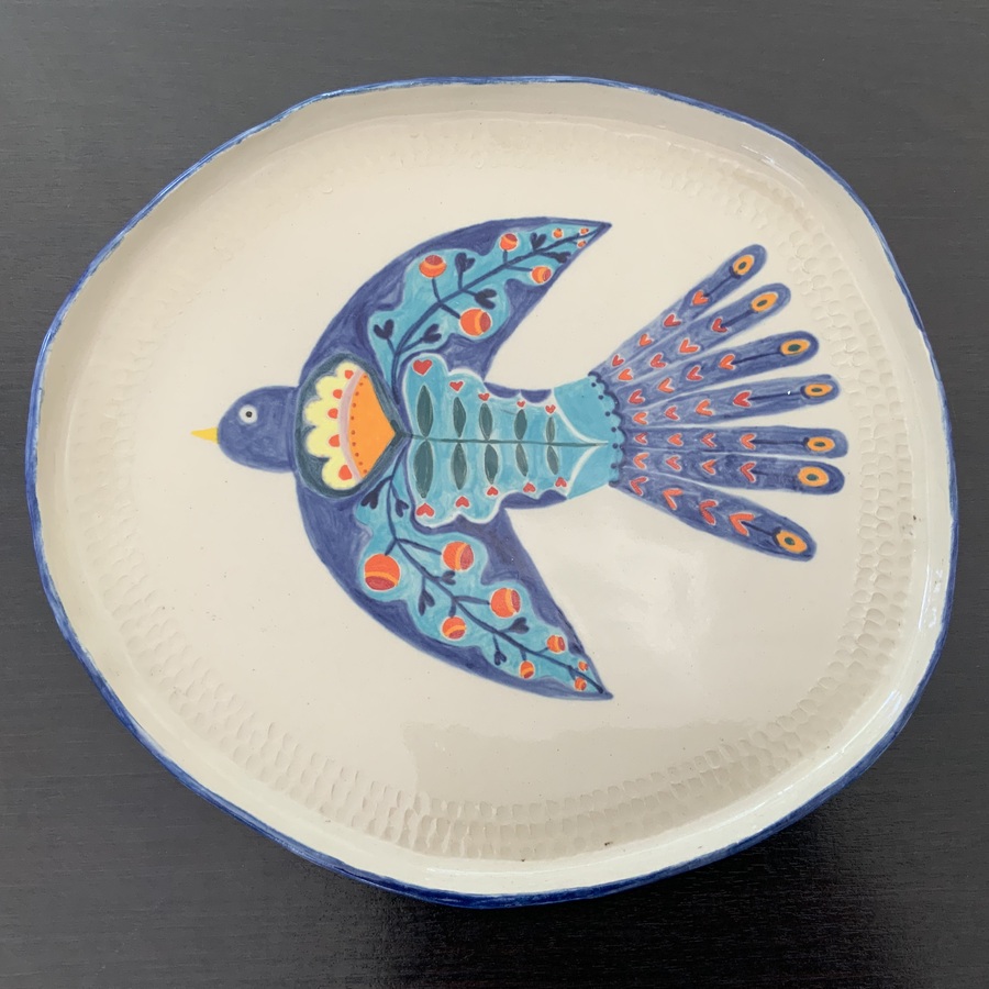 PLAT « OISEAU COLORÉ » pièce unique 